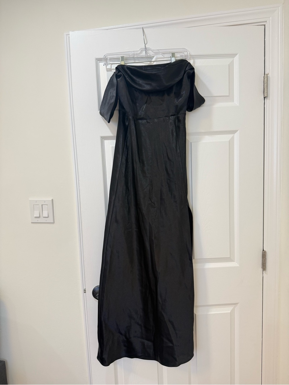 Birdy Grey - Mia Shiny Satin Black Off-Shoulder Bridesmaid/Evening Dress